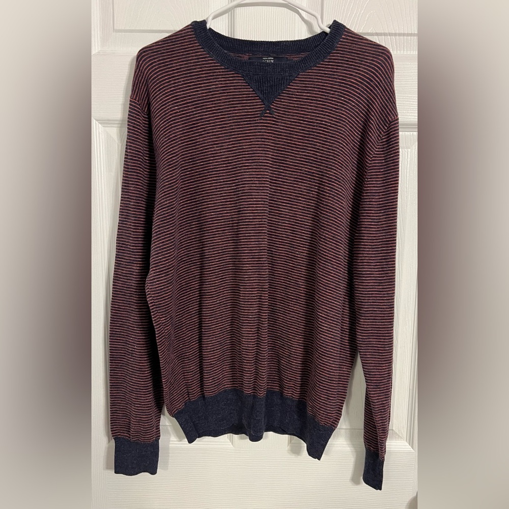 J Crew Men’s Xl Stiped Blue And Red Light Weight Sweater 100% Cotton